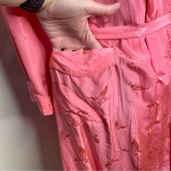 Dynasty Robe Vintage Silk Butterfly Pattern Belt Vtg Pink Size Small Medium - Picture 6 of 16